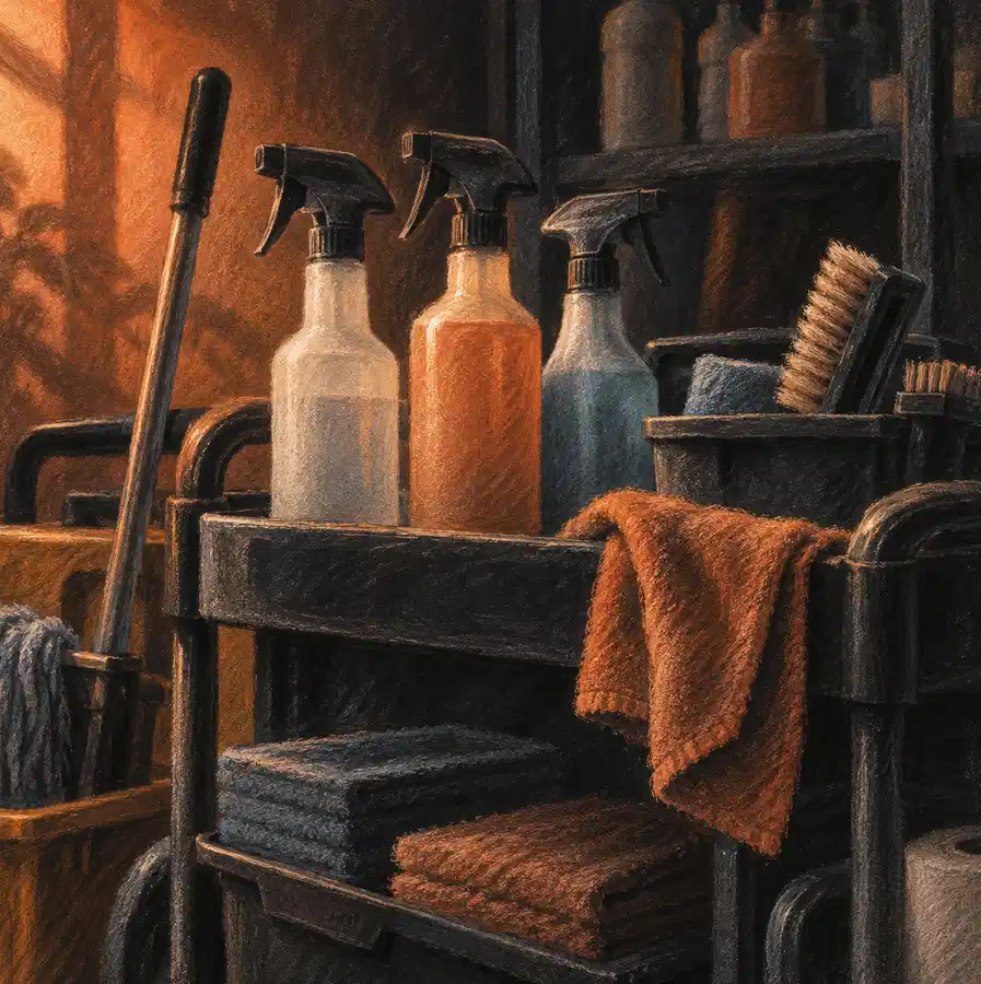 Illustration of cleaning businesses equipment and workspace